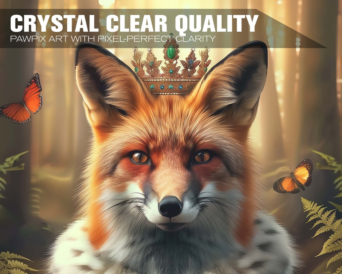Royal Fox Portrait Crowned Red Robe Forest Butterflies Regal Poster - Image 3