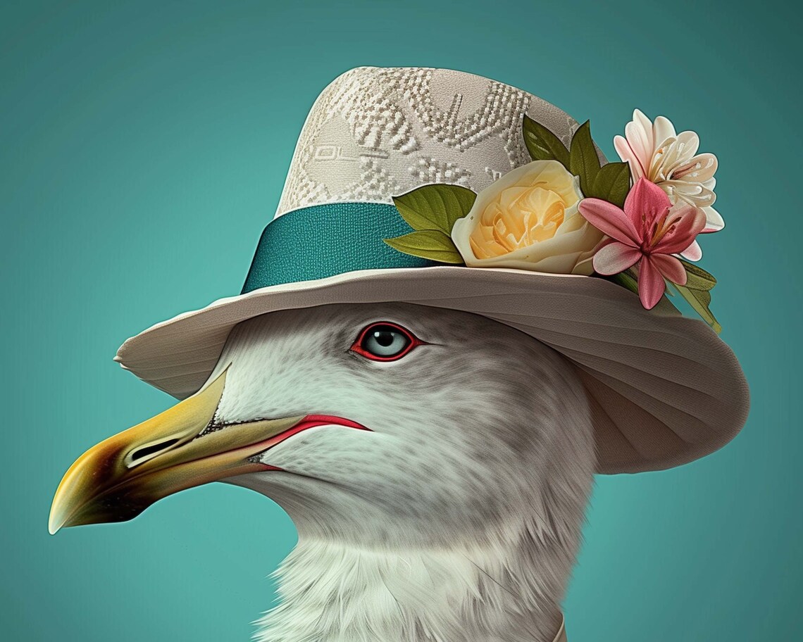 Dapper Bird In Floral Hat And Tailored Suit Elegant Animal Portrait - Image 4