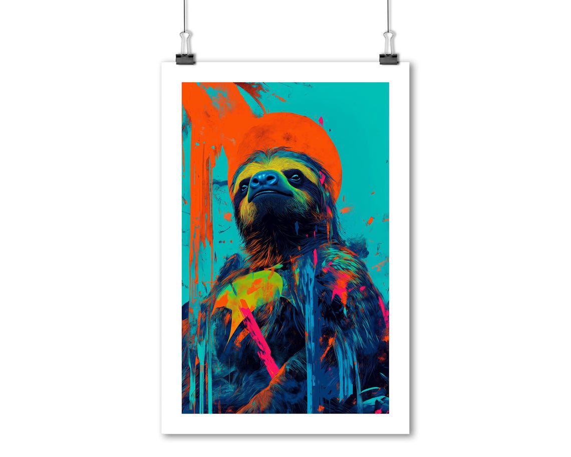 Colorful Neon Pop Art Sloth Graffiti Style Abstract Animal Poster - Image 4