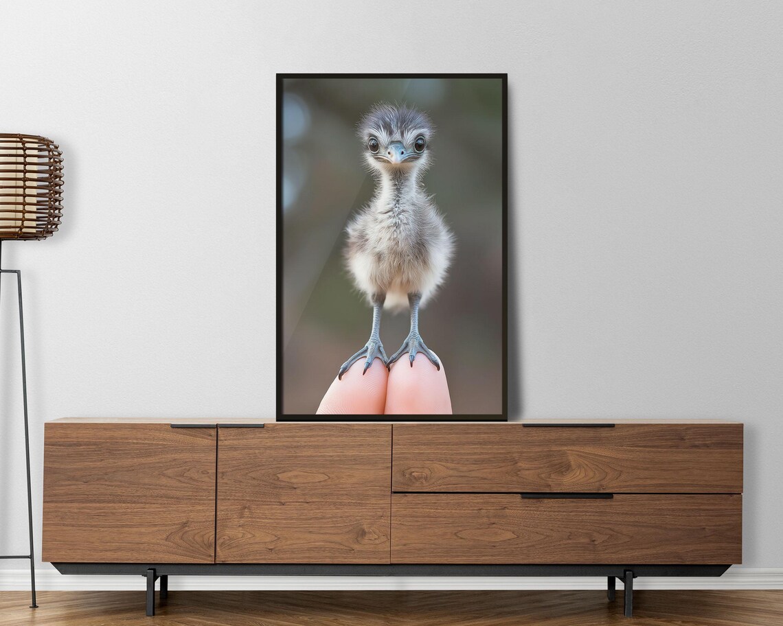 Tiny Baby Emu Chick Standing on Fingertips Cute Photo Wall Art - Image 4