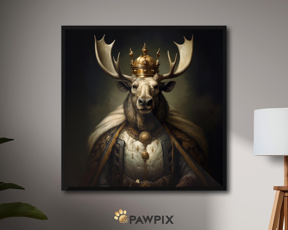 Regal Moose Poster King Of The Forest Wall Art Majestic Animal Portrait Wildlife Art Print Nature Lover Gift Fantasy Decor