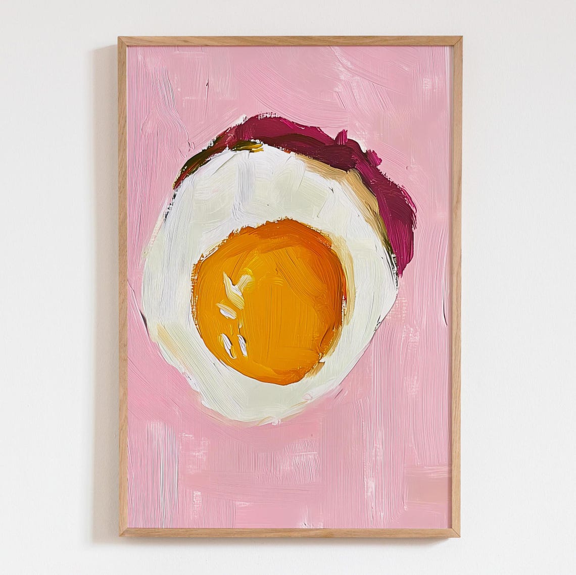 Fried Egg Sunny Side Up Acrylic Painting Pink Kitchen Food Art Poster