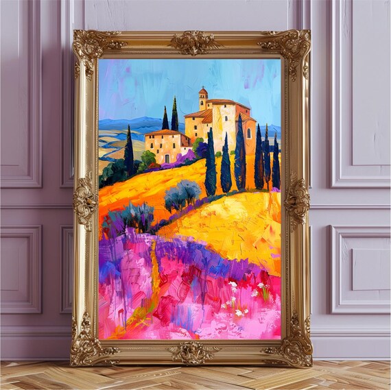 Autumn Tuscany Stone Villa Golden Hills Italy Travel Art Poster