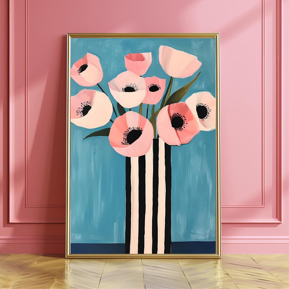 Pink Anemone Abstract Art Print, Minimalist Floral