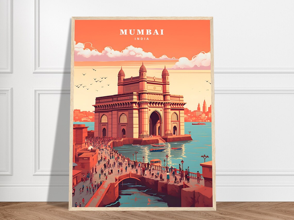 Mumbai Gateway of India Harbor Sunset Landmark Travel Poster