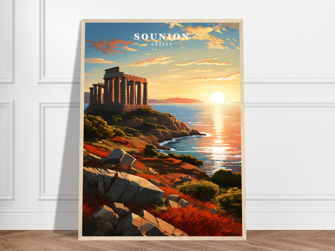 Sounion Greece Poseidon Temple Aegean Sunset Sea Ruin Poster