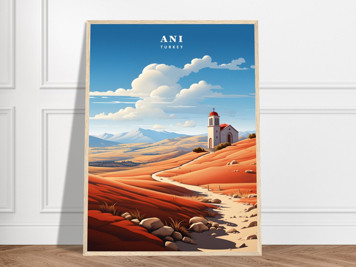 Ani Turkey Ancient Church Ruins Red Hills Vintage Travel Poster