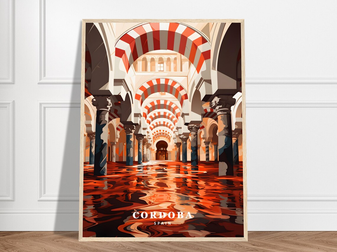 Cordoba Spain Mezquita Sunlit Red Arches Andalusia Travel Poster