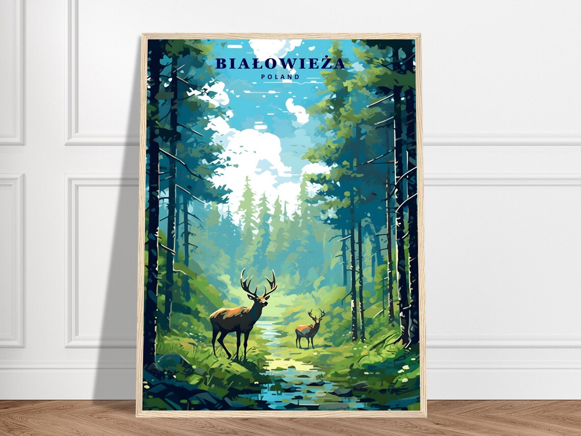 Bialowieza Forest Poland Deer Vintage National Park Travel Poster