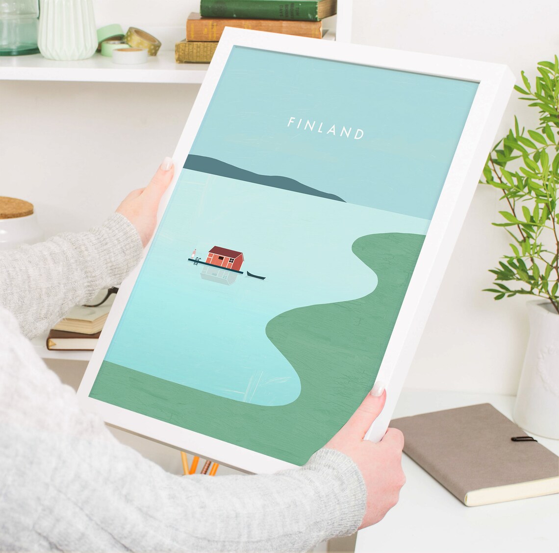 Finland Red Lakeside Cabin Sauna Pier Summer Calm Travel Poster - Image 4