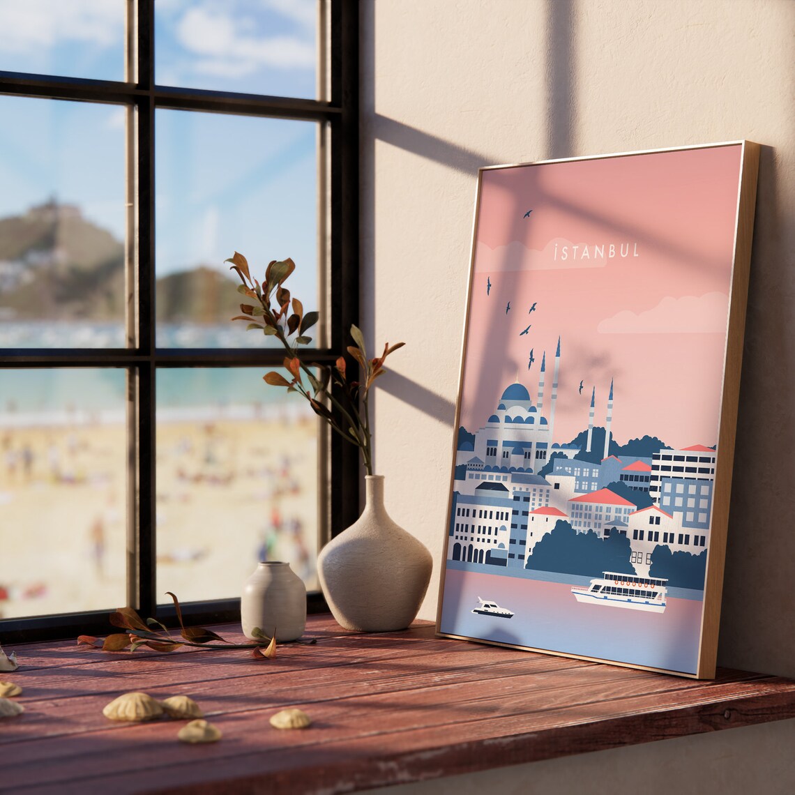 Istanbul Modern Travel Poster, Mosque Sea Skyline Decor - Image 3