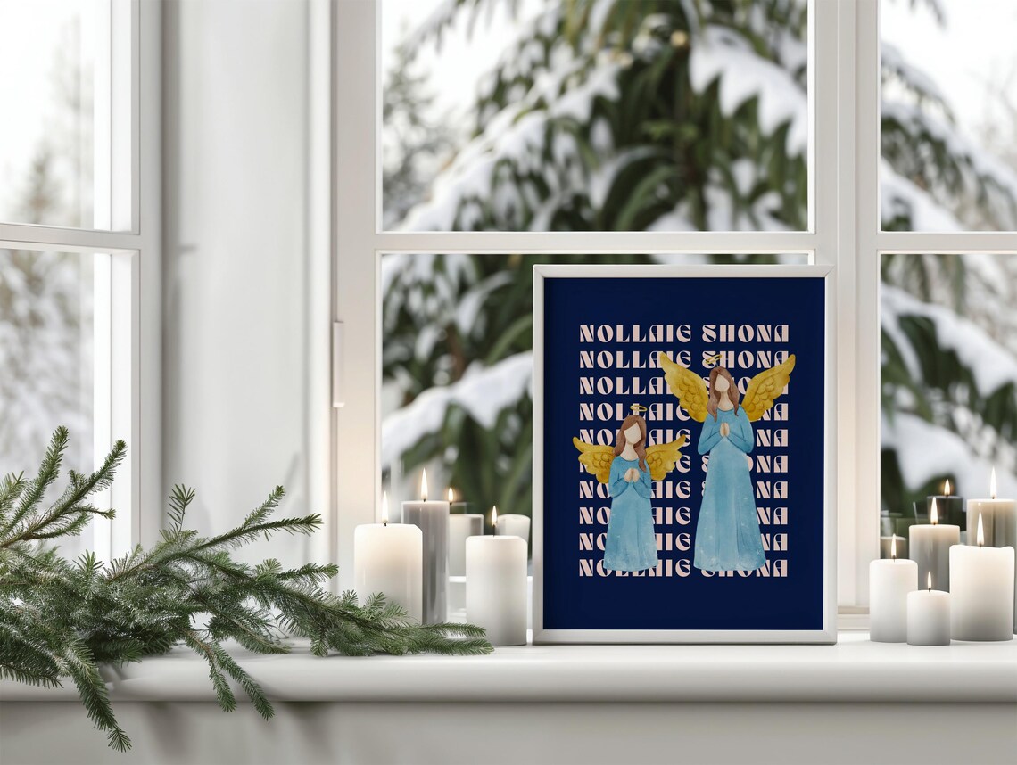 Irish Christmas Angels Nollaig Shona Navy Holiday Decor Poster - Image 3