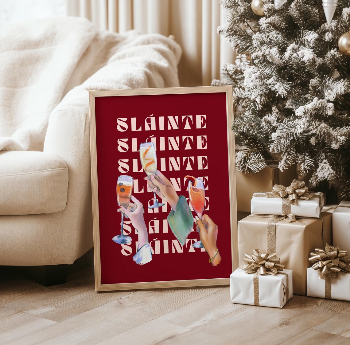 Slainte Irish Christmas Toast Red Champagne Cheers Retro Holiday Poster
