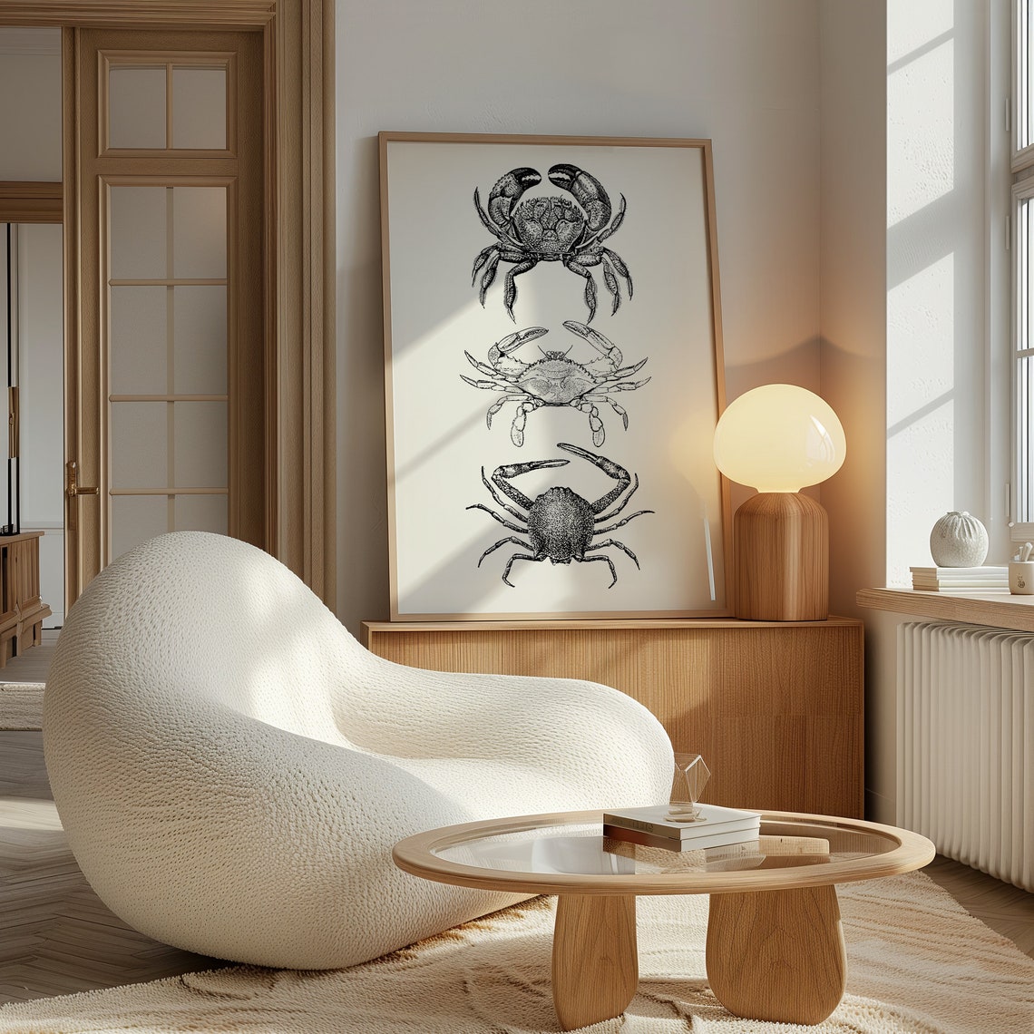 Black Crab Trio Vintage Seafood Illustration Dining Room Wall Print - Image 3