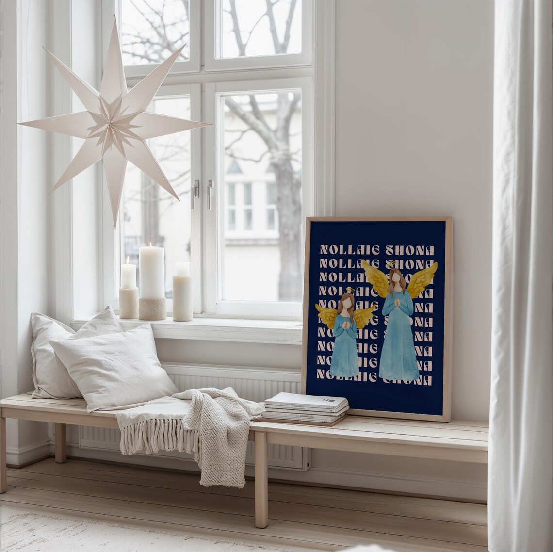 Irish Christmas Angels Nollaig Shona Navy Holiday Decor Poster