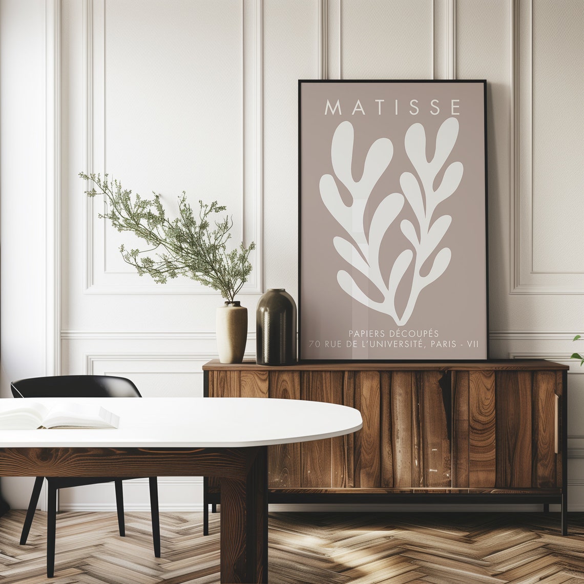 Matisse White Leaf Botanical on Beige Papiers Decoupes Art Print