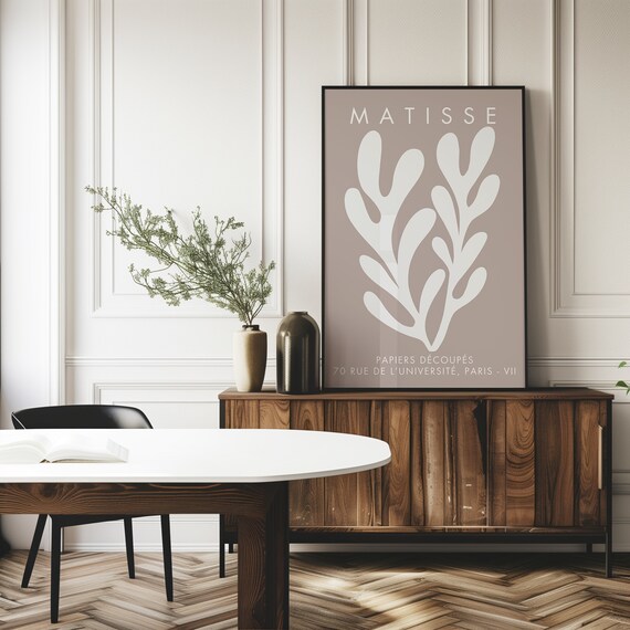 Matisse White Leaf Botanical on Beige Papiers Decoupes Art Print