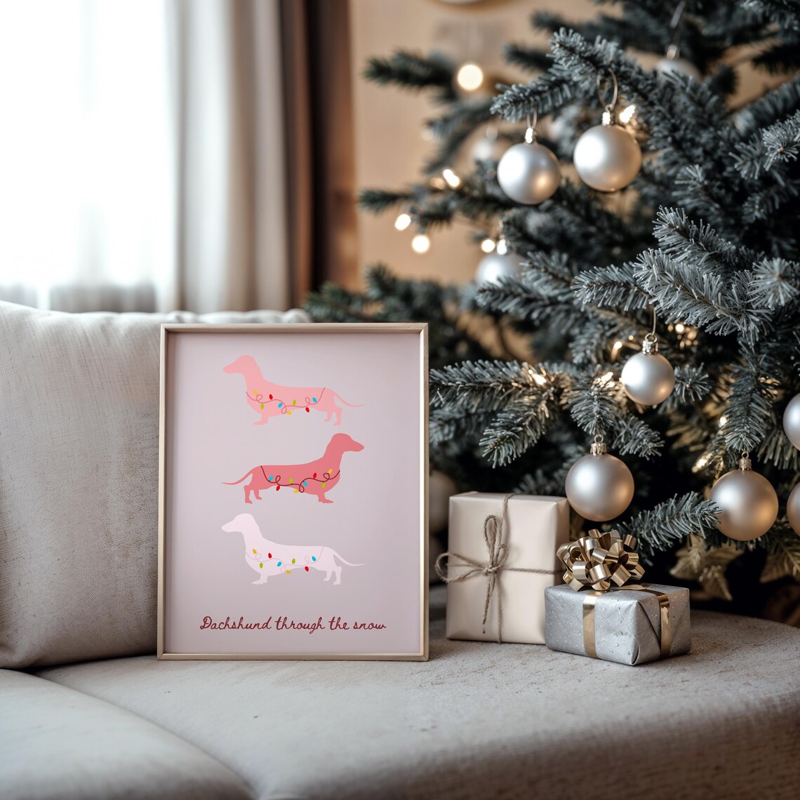 Dachshund Through The Snow Pink Dog Christmas Fairy Lights Poster - Image 2