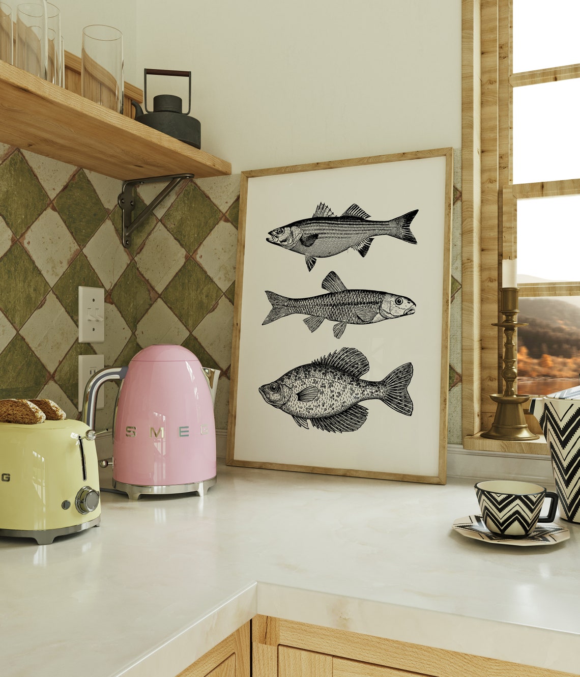 Vintage Black And White Fish Trio Naturalist Illustration Poster - Image 4