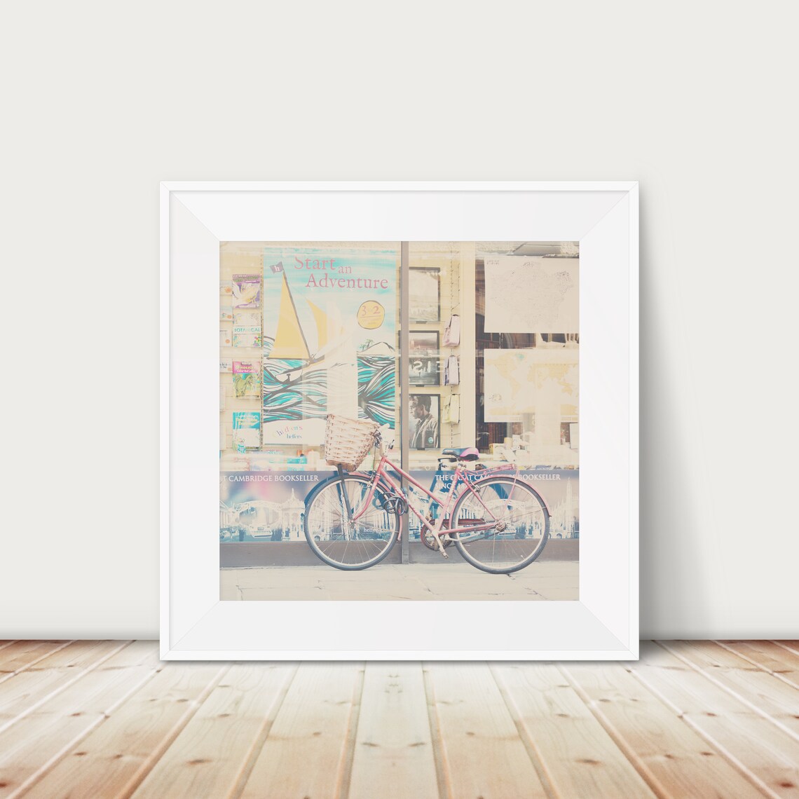 Cambridge Pink Bicycle Bookshop Window Start an Adventure Poster