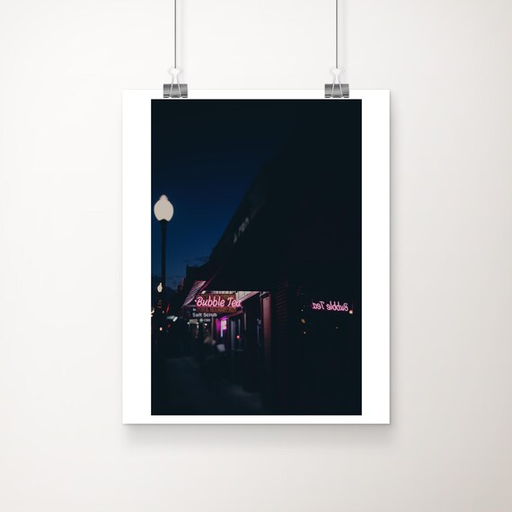 Branson Missouri Neon Bubble Tea Sign Night Photography Print