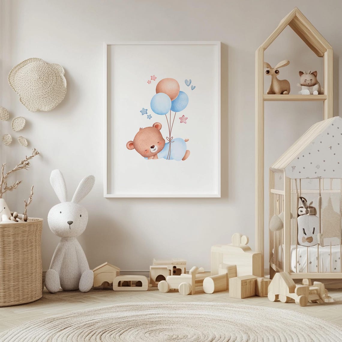 Sleeping Bear Holding Pastel Balloons Sweet Nursery Decor Poster - Image 4