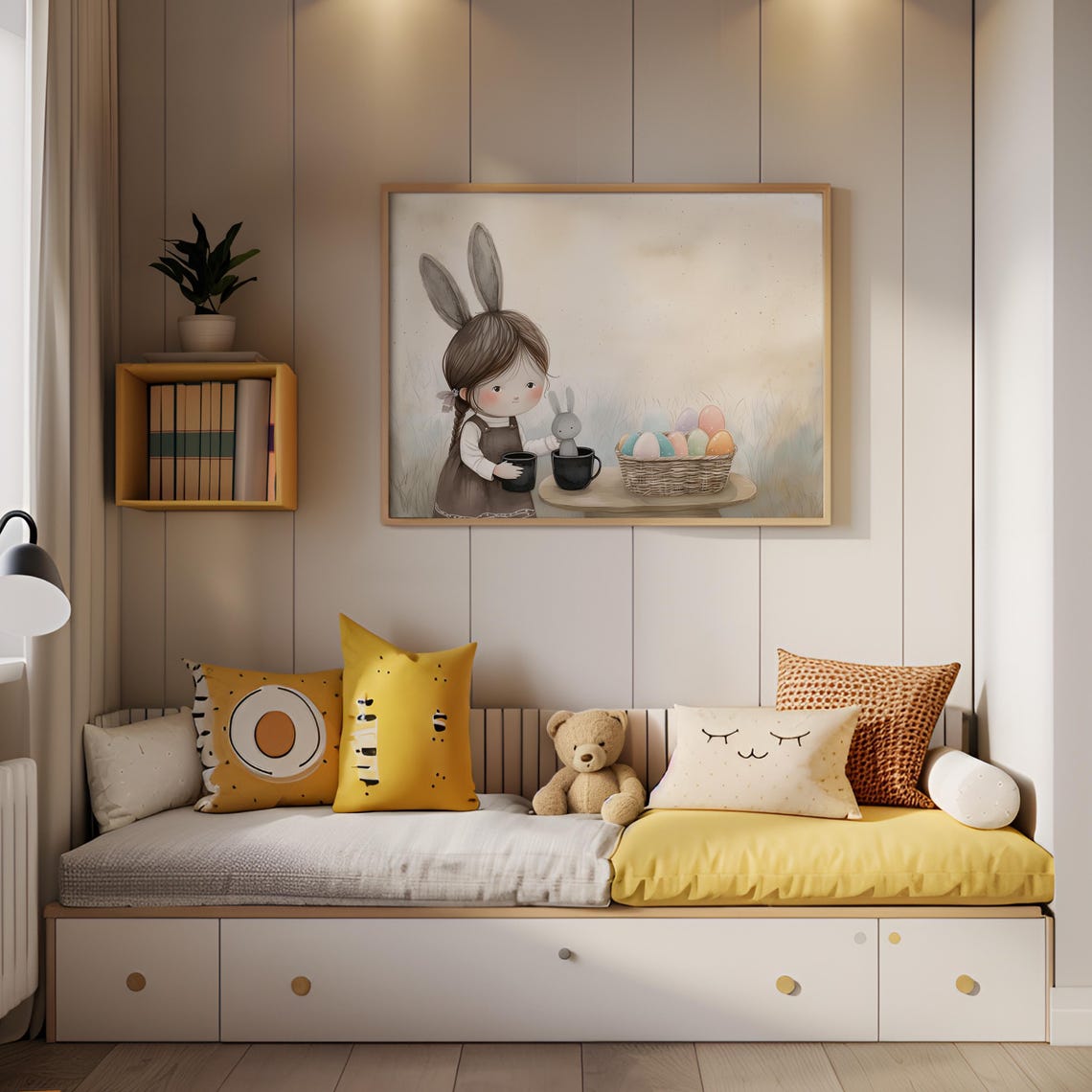 Bunny Girl With Easter Egg Basket Watercolor Spring Nursery Poster - Image 5