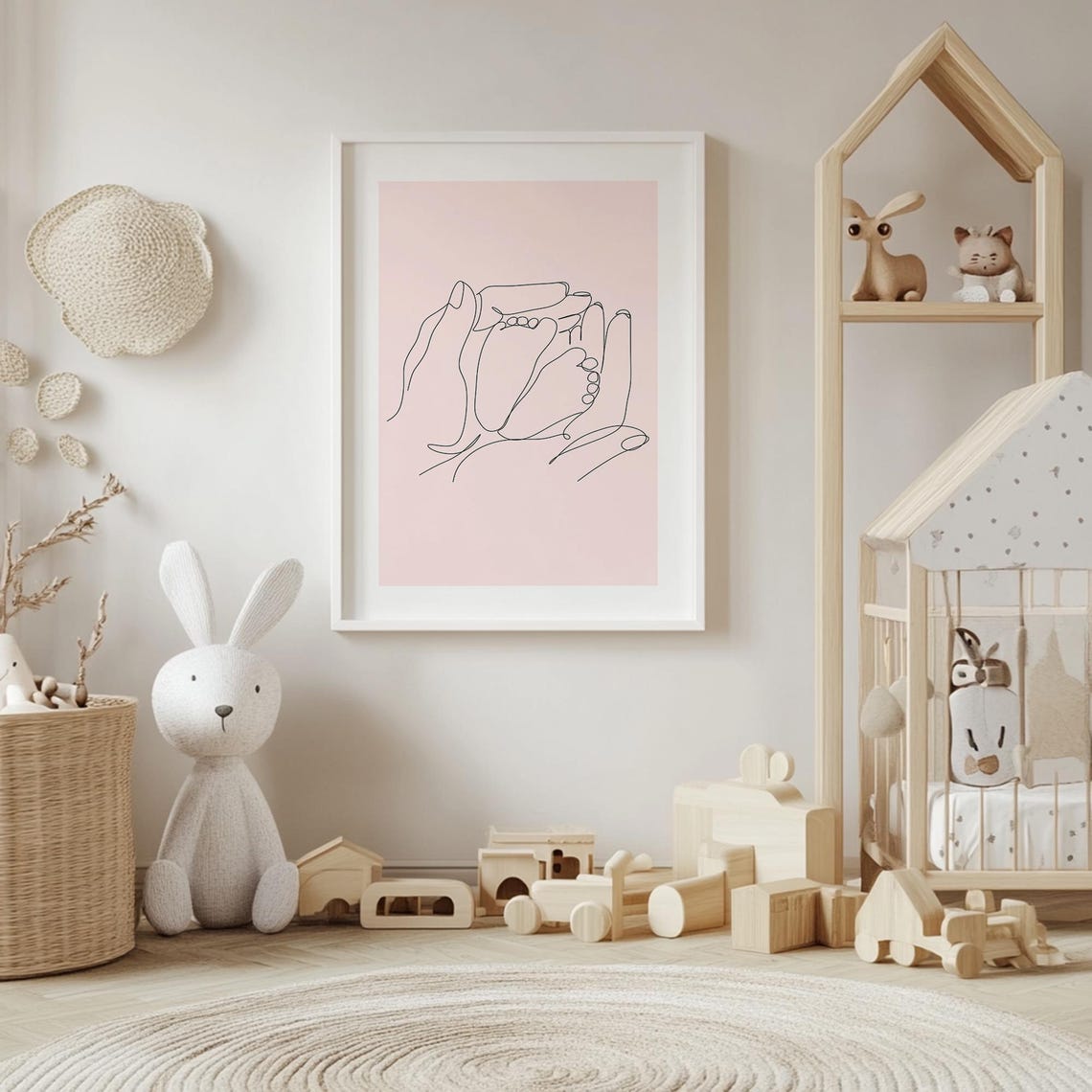 Parent Hands Holding Baby Feet Line Art Newborn Family Wall Poster - Image 4
