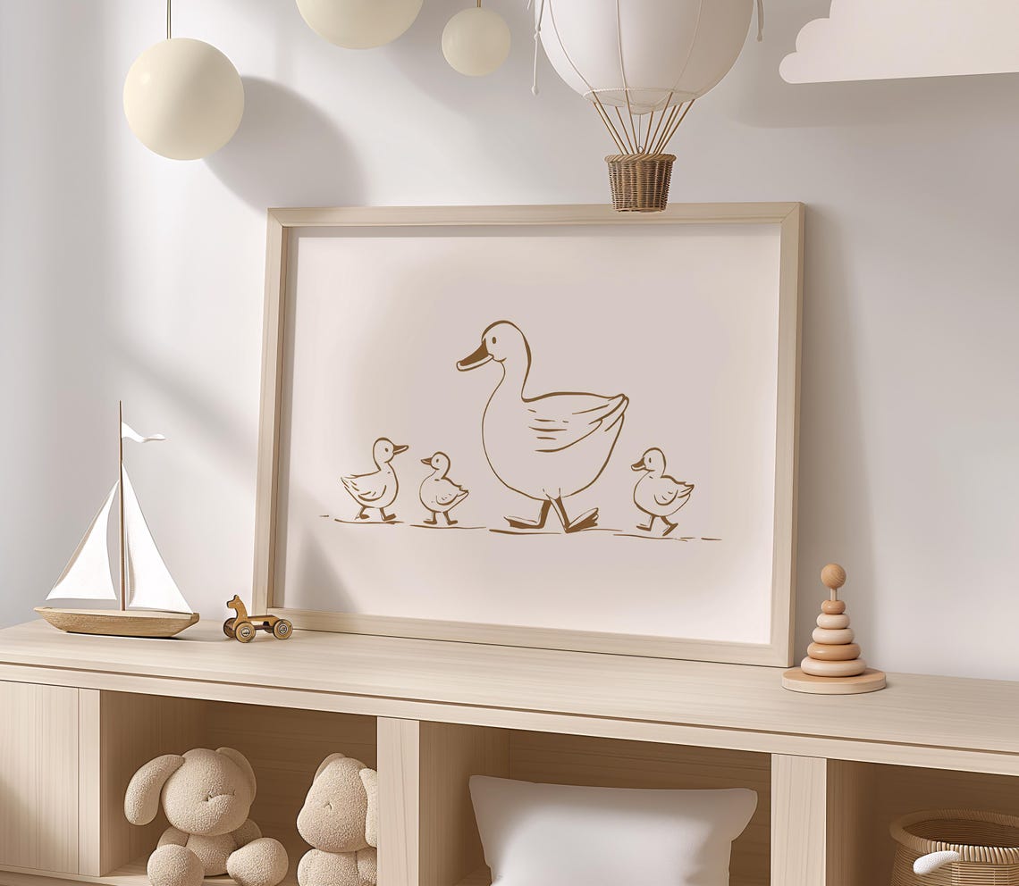 Duck And Ducklings Line Art Minimalist Baby Room Wall Decor Poster - Image 2