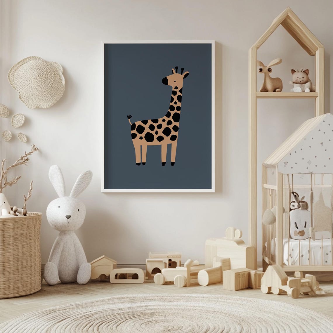 Spotted Giraffe On Navy Blue Minimalist Safari Nursery Art Poster - Image 4