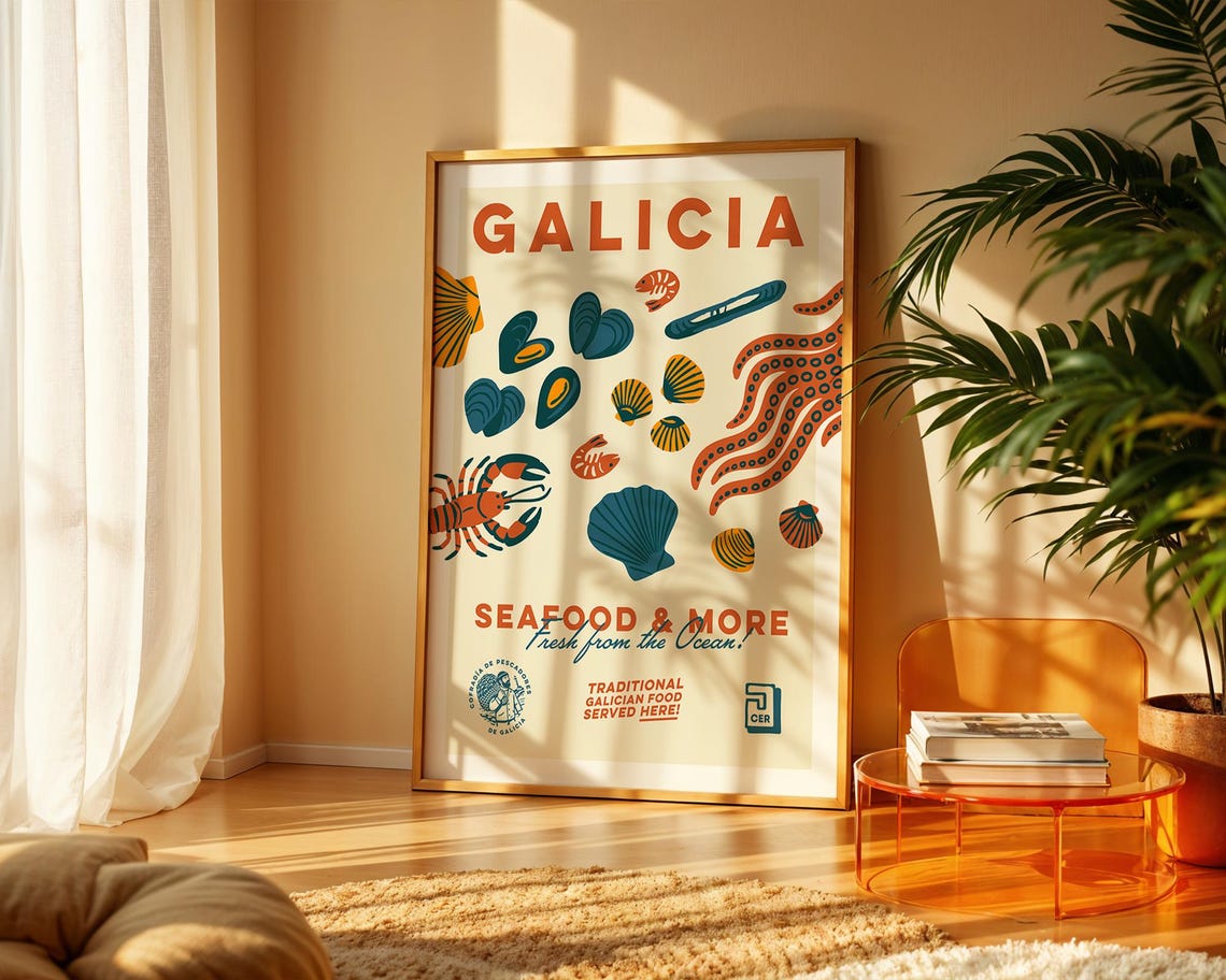 Galicia Seafood Poster, Vintage Spanish Kitchen Decor - Image 3