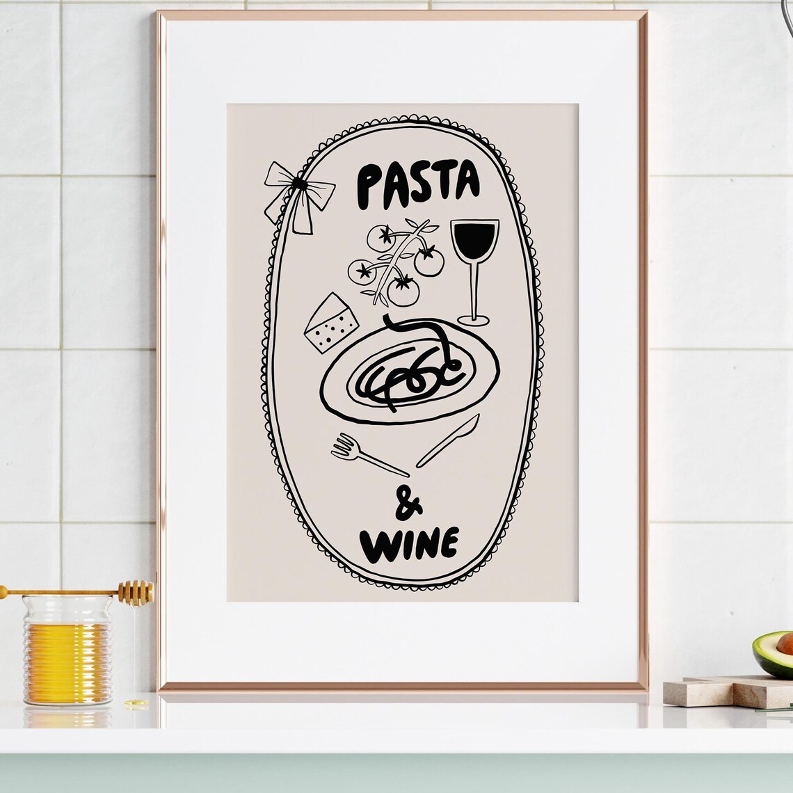 Pasta Wine Kitchen Quote Poster Art