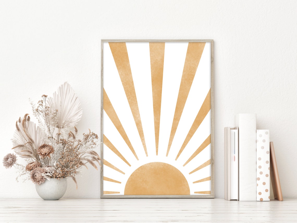 Warm Gold Sunburst Retro Rising Sun Boho Minimalist Decor Print - Image 2
