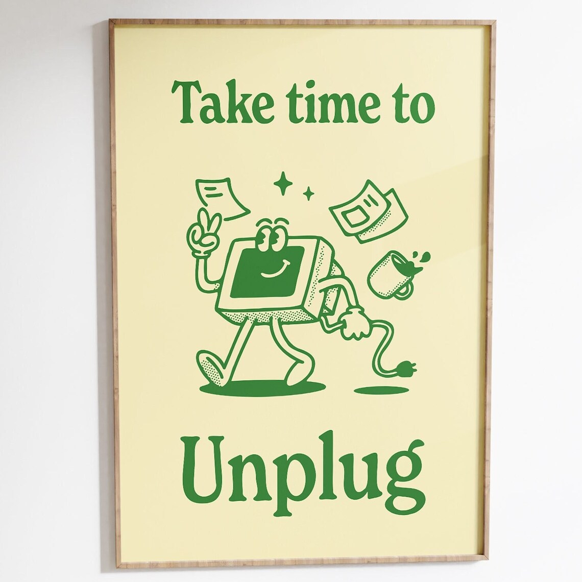 Unplug Work-Life Balance Retro Office Art Print