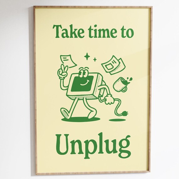 Unplug Work-Life Balance Retro Office Art Print