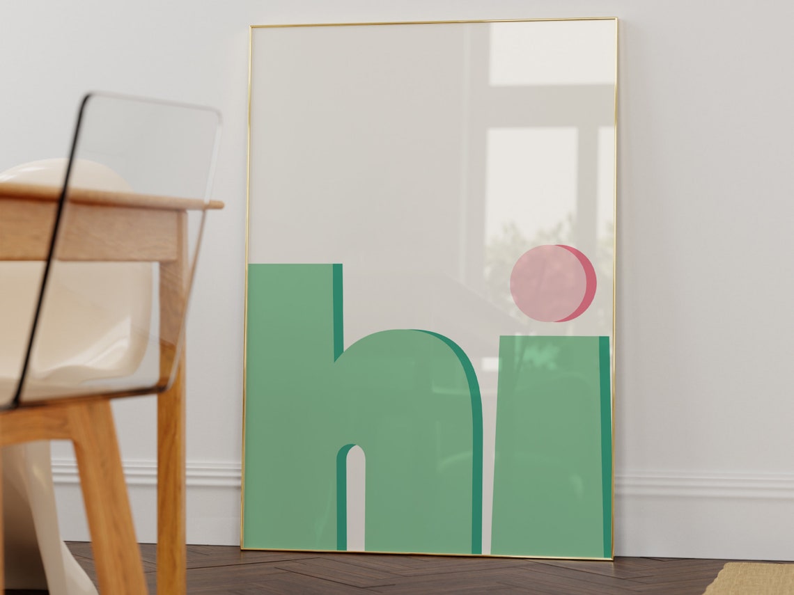 Hi Green Minimalist Modern Scandinavian Style Typography Poster - Image 5