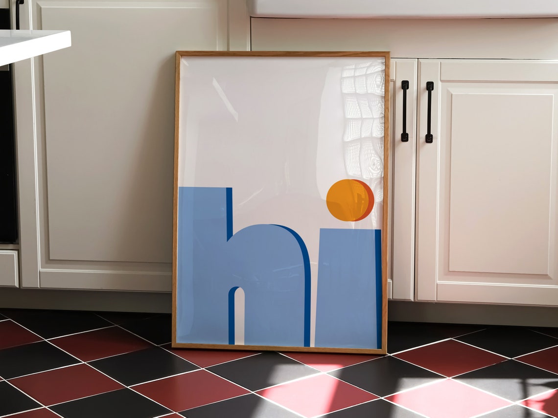 Hi Blue Minimalist Modern Scandinavian Style Typography Poster - Image 2