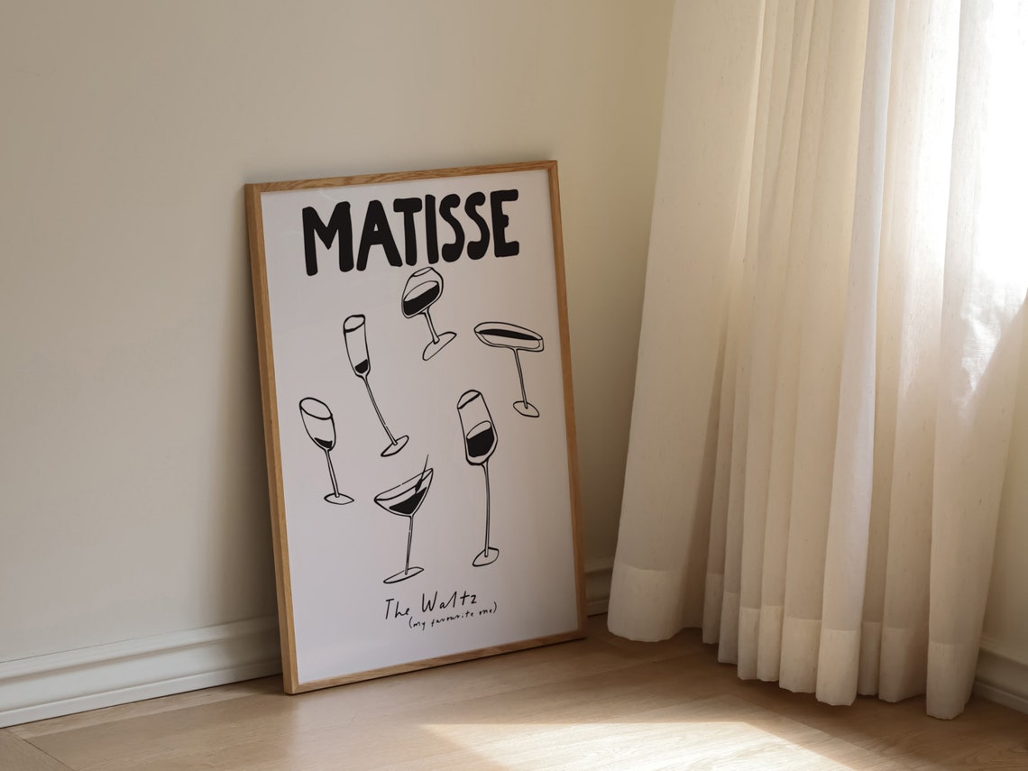 Matisse Style Line Art Wine Glasses The Waltz Bar Cart Poster - Image 4