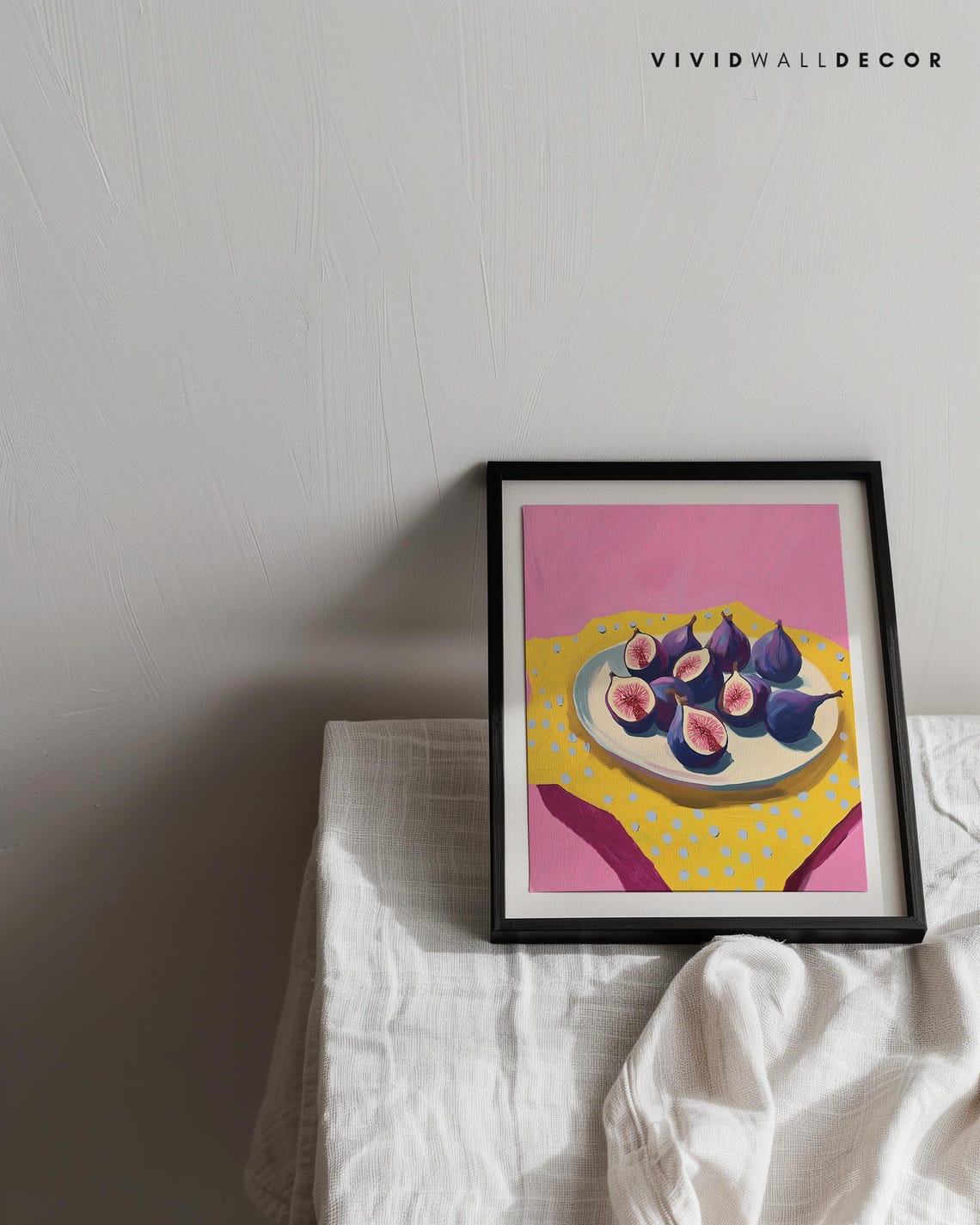 Purple Figs Still Life Pink Yellow Bold Fruit Painting Poster - Image 3
