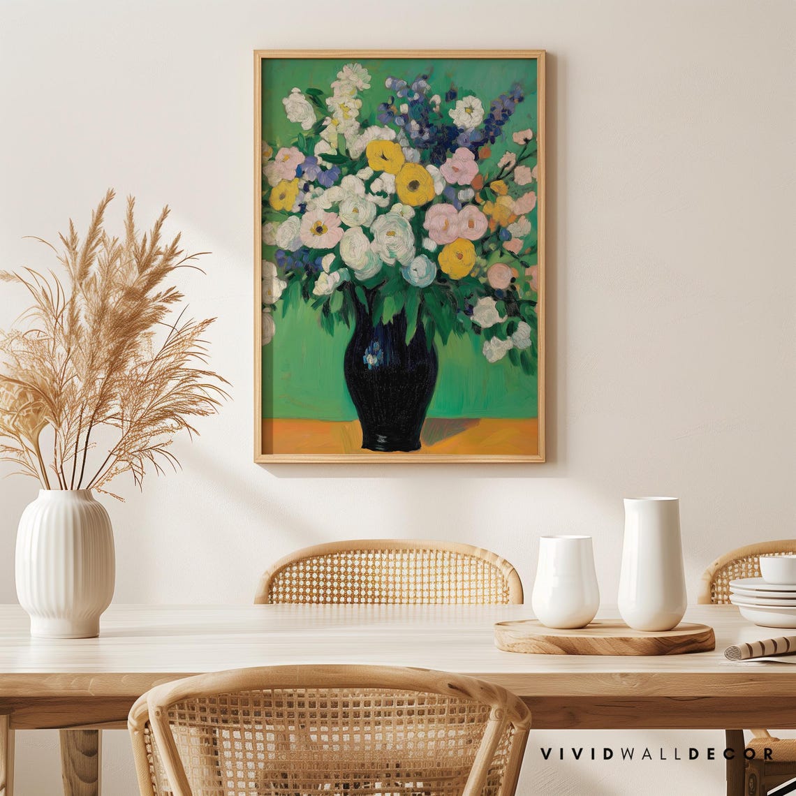 Classic Roses Bouquet Black Vase Green Vintage Floral Poster - Image 3