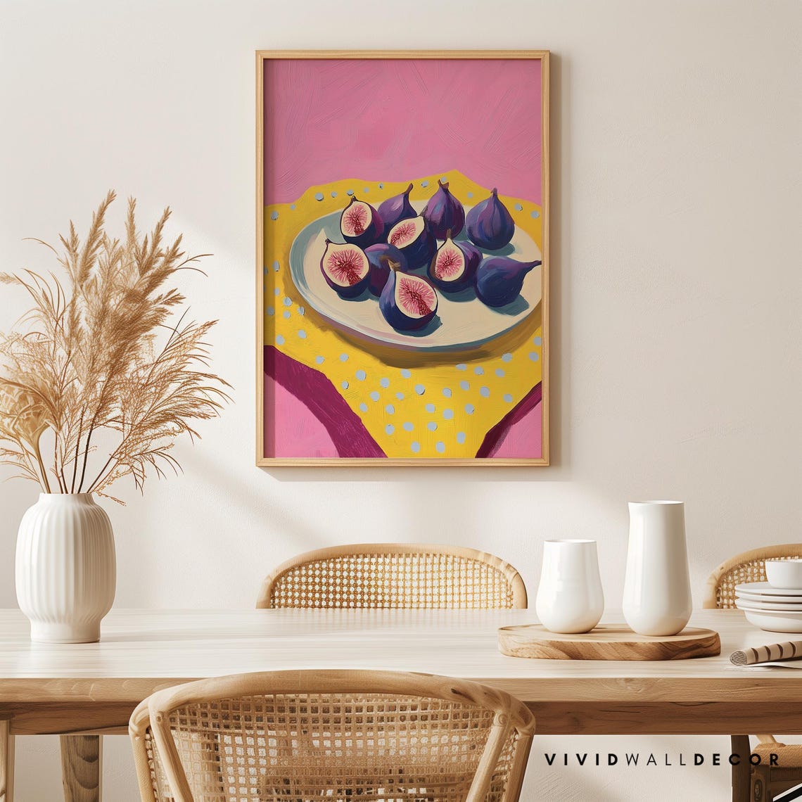 Purple Figs Still Life Pink Yellow Bold Fruit Painting Poster - Image 4