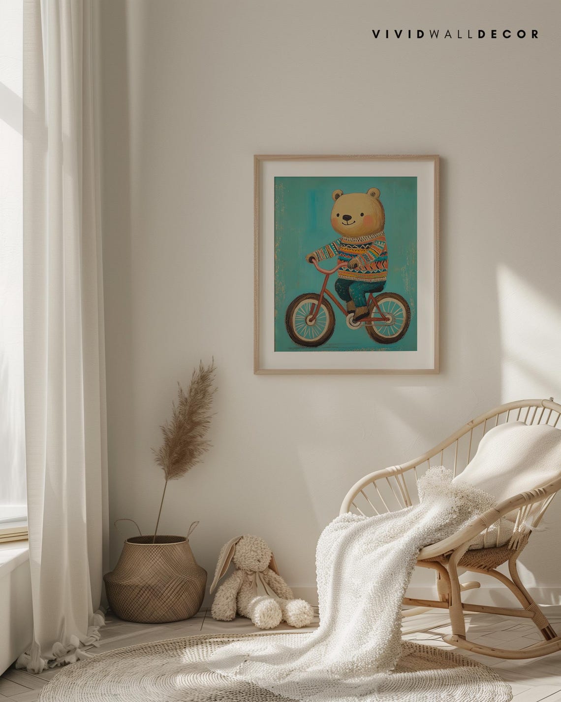 Cute Bear in Colorful Sweater Riding a Red Bicycle Nursery Poster - Image 4