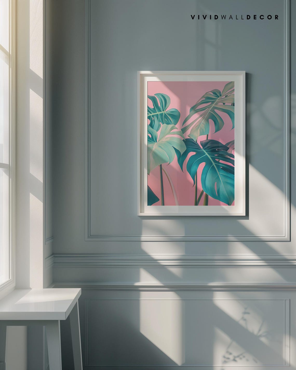 Monstera Leaves on Pink Background Art Poster Tropical Botanical Decor - Image 4