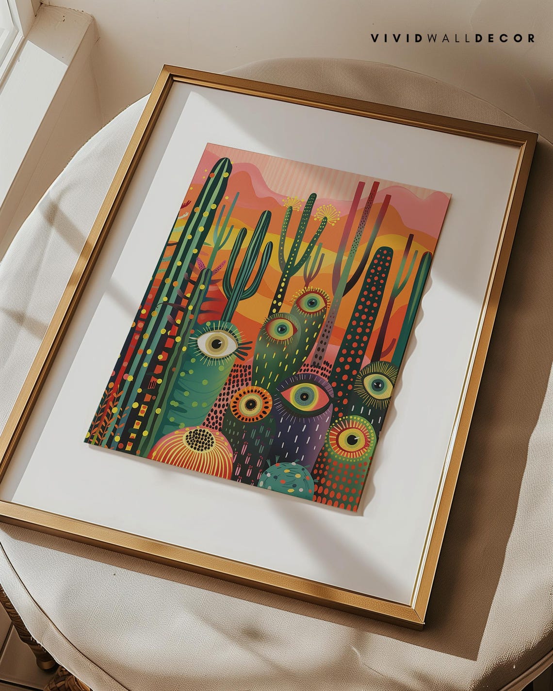 Surreal Cacti With Watching Eyes Under A Sunset Sky Desert Poster - Image 4