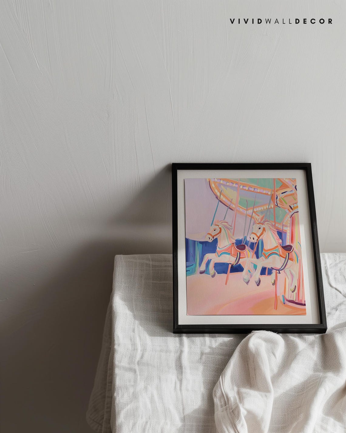 Pastel Carousel Horses Whimsical Fairground Ride Wall Poster - Image 3