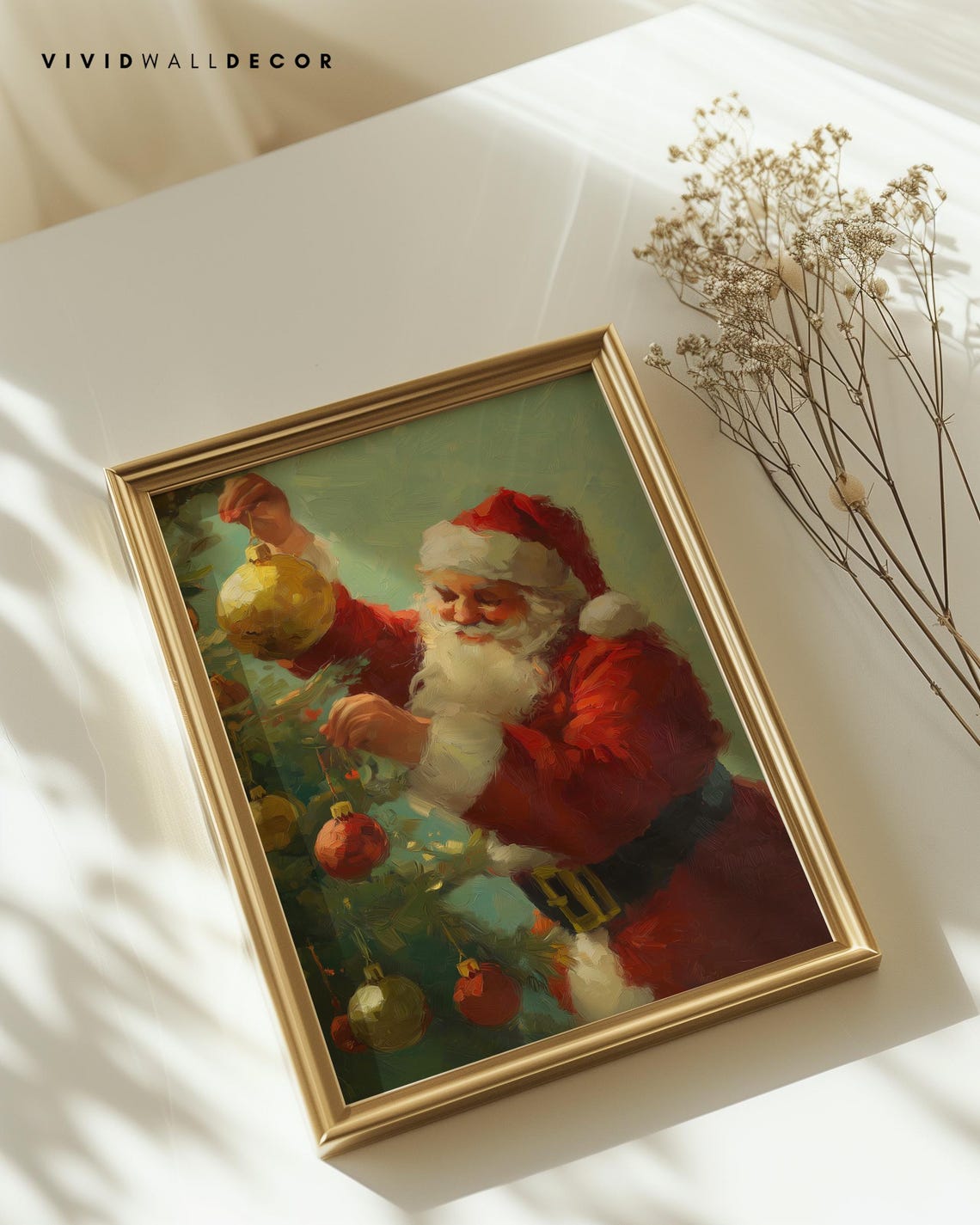 Santa Claus Decorating Christmas Tree In Vintage Style Poster - Image 2