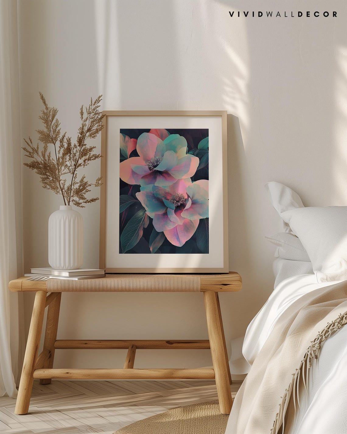 Iridescent Pink Teal Floral Blossom Dreamy Dark Botanical Poster - Image 3