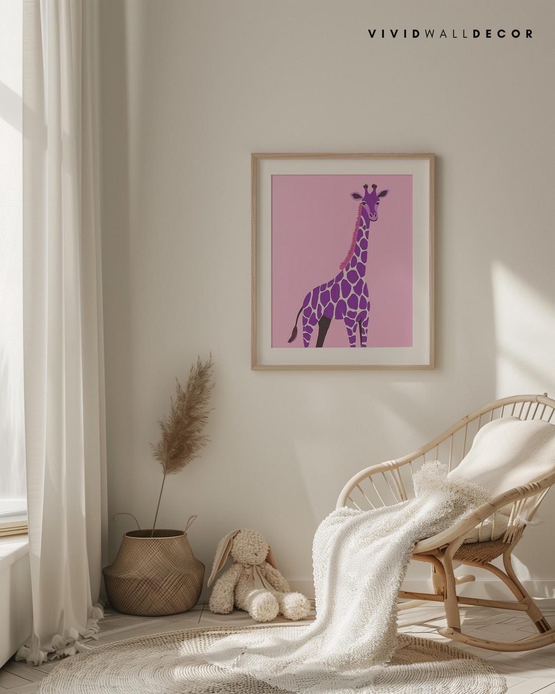 Adorable Tall Purple Giraffe on Pink Kids Nursery Art Poster - Image 4