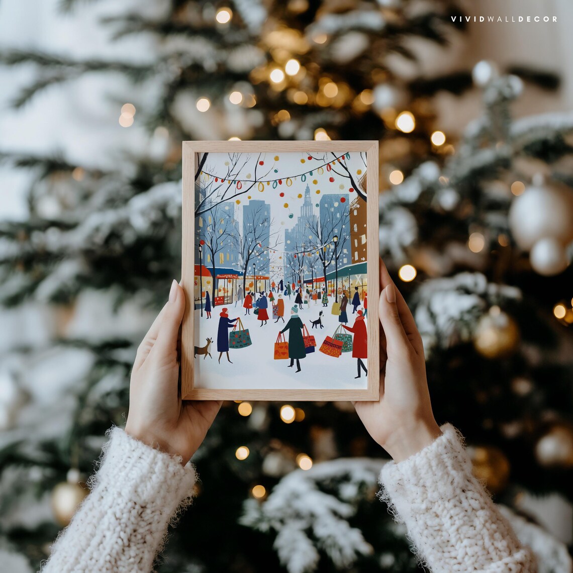 Christmas Hustle And Bustle Art Print Festive City Scene Holiday Shopping Decor Winter Wonderland Wall Art Vibrant Christmas Market Decor - Image 2