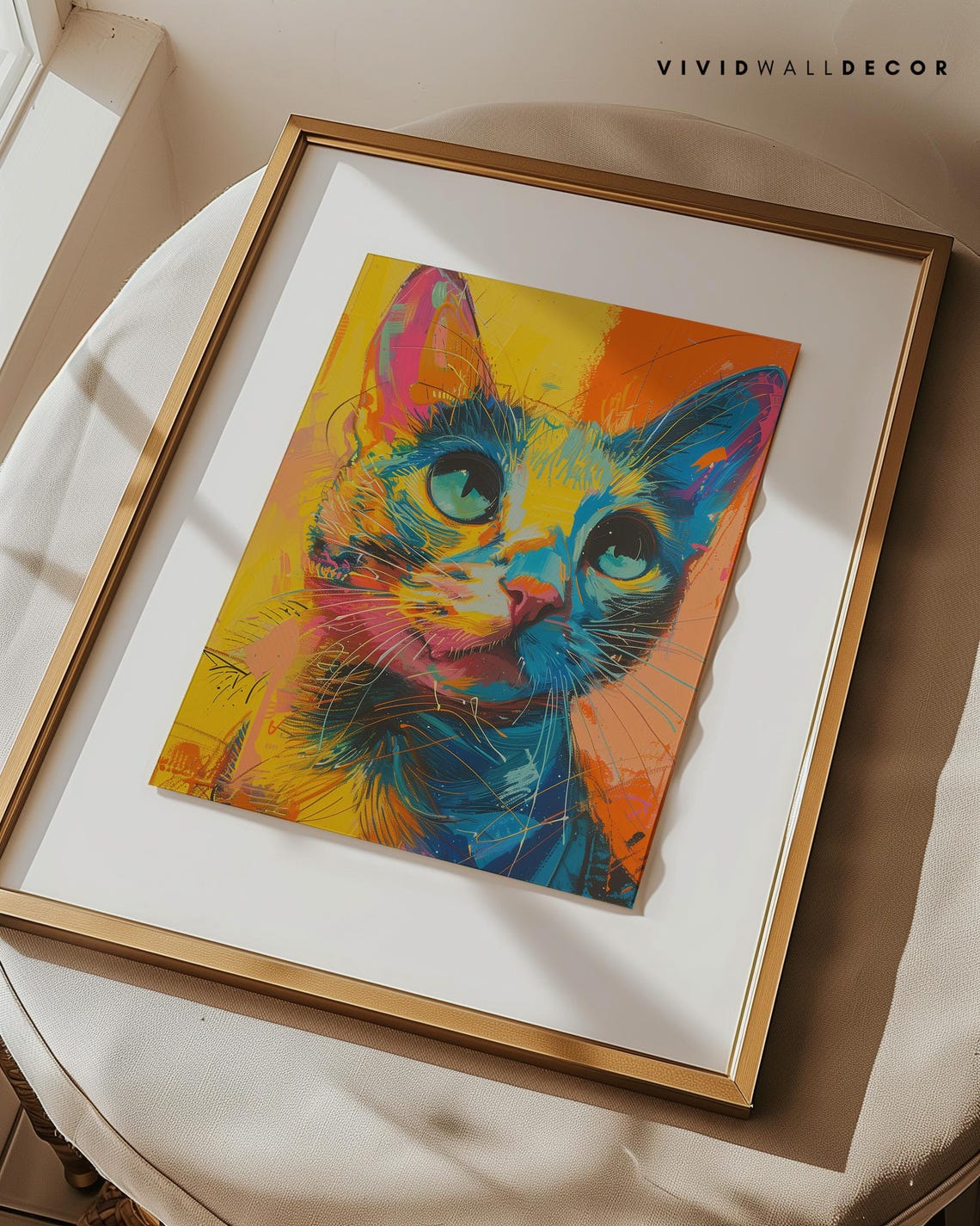 Neon Pop Art Cat Face Vibrant Colorful Modern Portrait Poster - Image 4